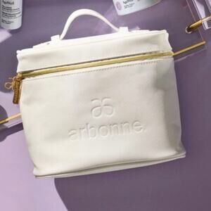 Arbonne AgeWell Accessory Bag zip up White Gold vegan leather NEW